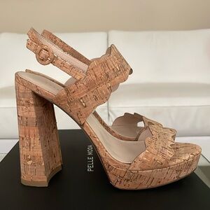 NIB Pelle Moda 5” platform sandal natural cork light tan LUXE ankle strap heels